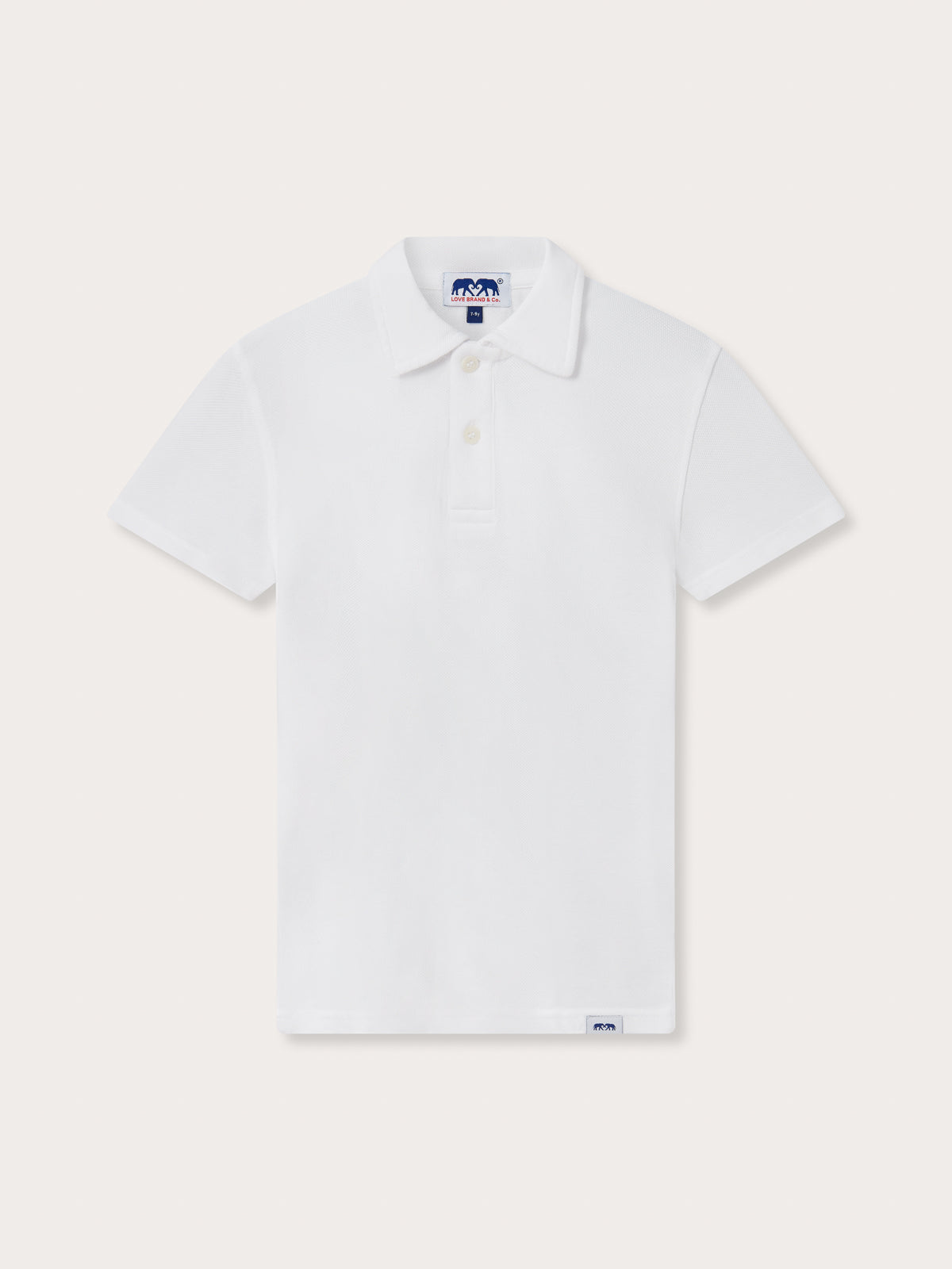 Front view of Kids White Pensacola With Tab Polo Shirt. Plain white polo shirt for kids.
