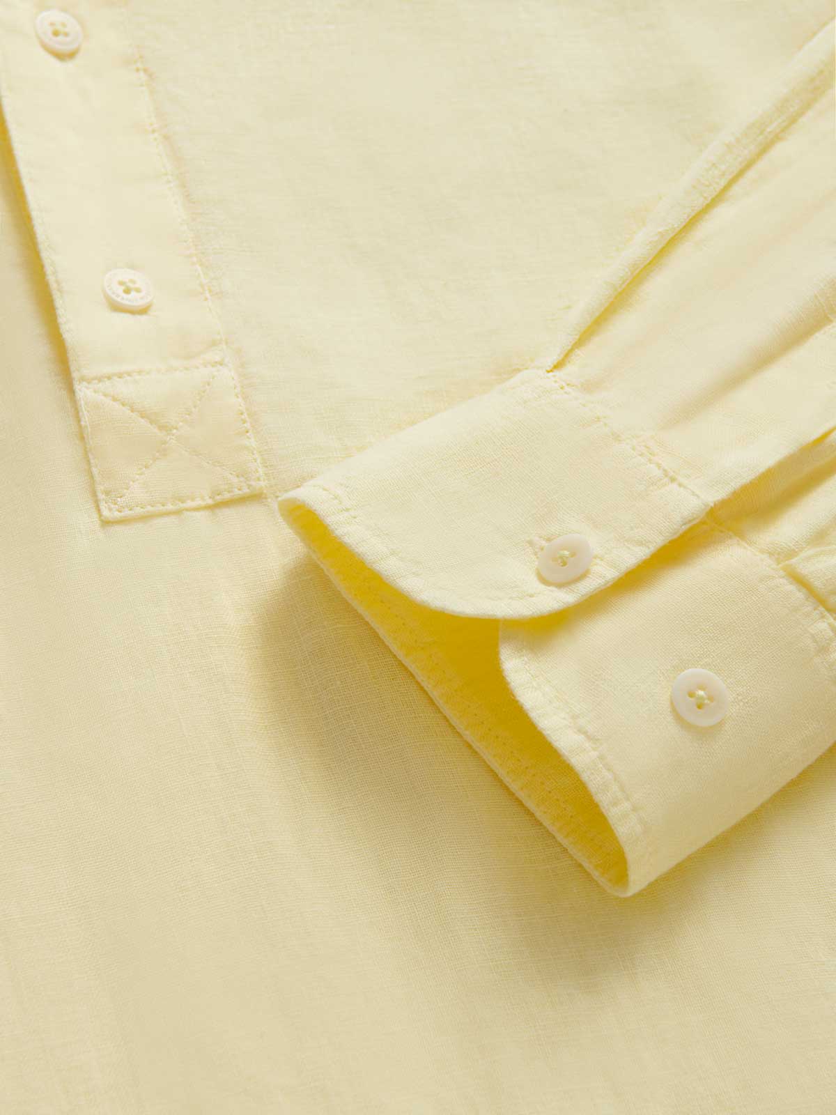 Close-up view of the cuff of Men's Limoncello Hoffman Linen Shirt by love brand.