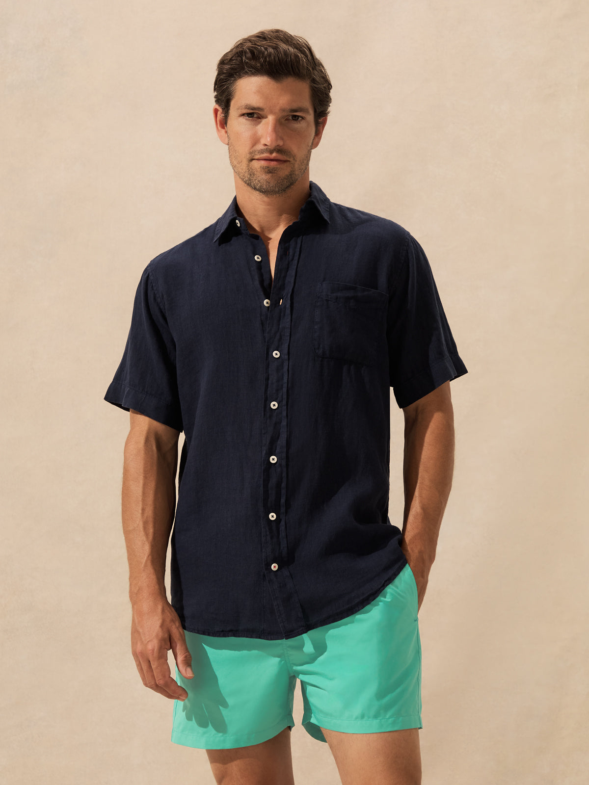Men's Navy Blue Manjack Linen Shirt