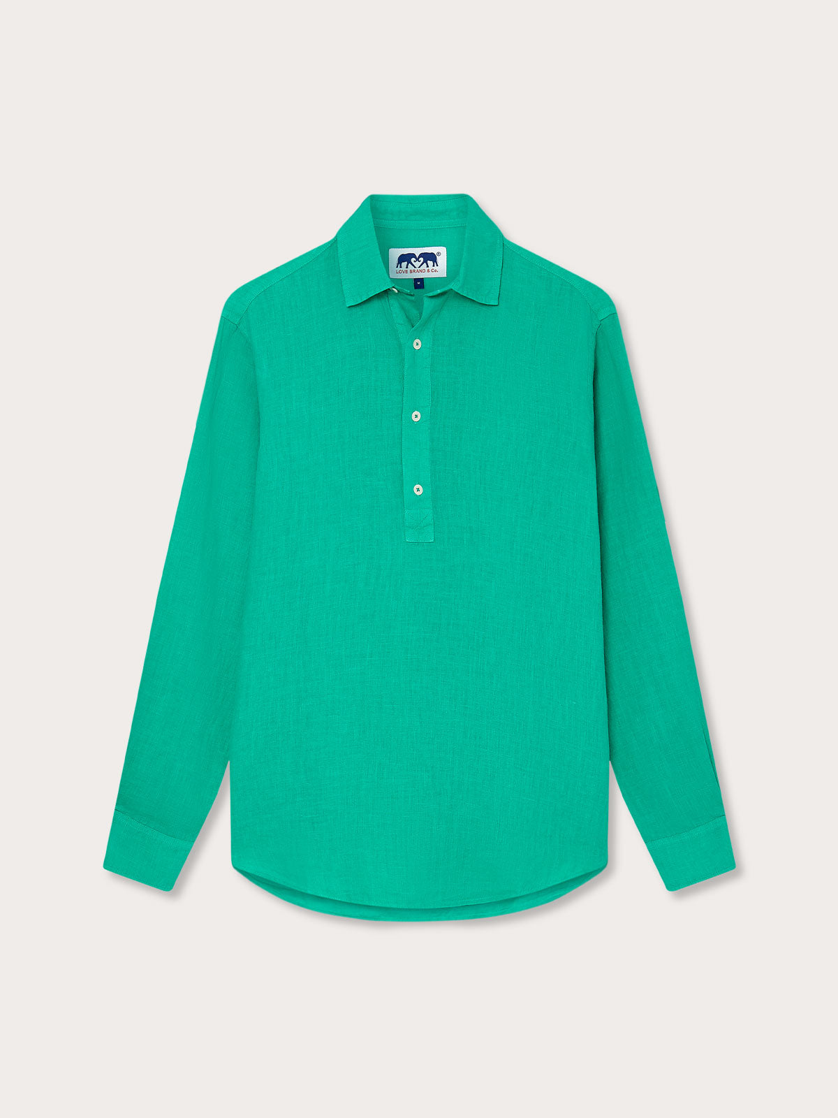 Men's Sicilian Green Hoffman Linen Shirt - Long-sleeved, button-up shirt crafted from 100% linen in a vibrant green hue inspired by the waters of Sicily.