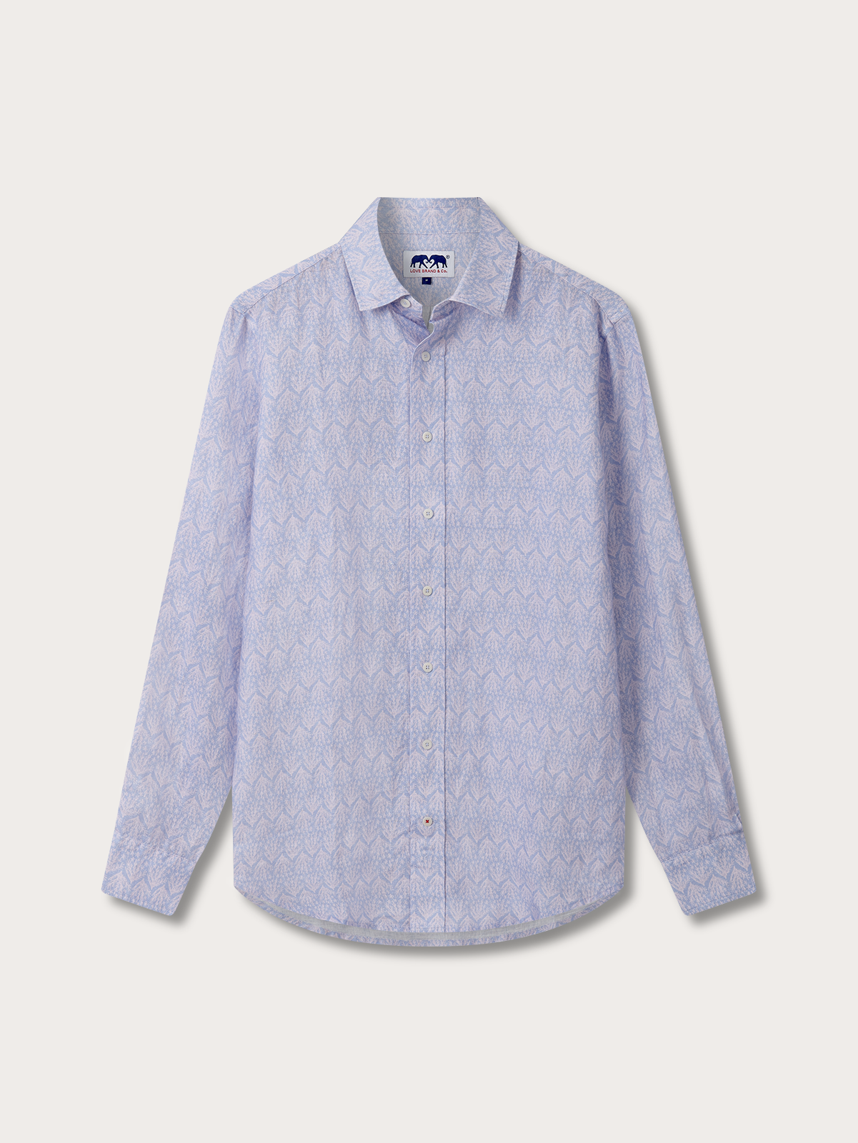 Light purple patterned shirt on a white background