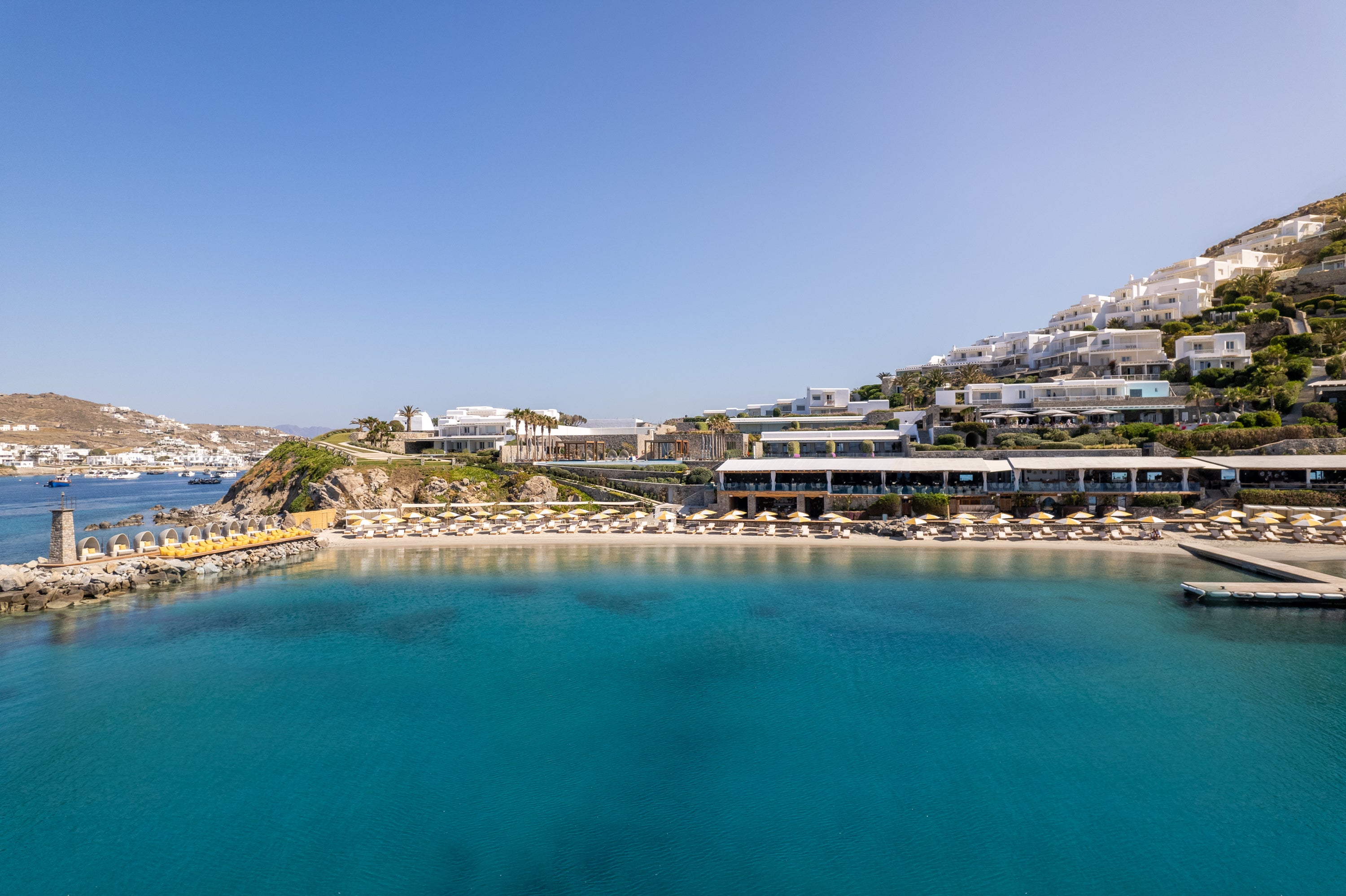 Coastal scene of Santa Marina resort and clear blue water