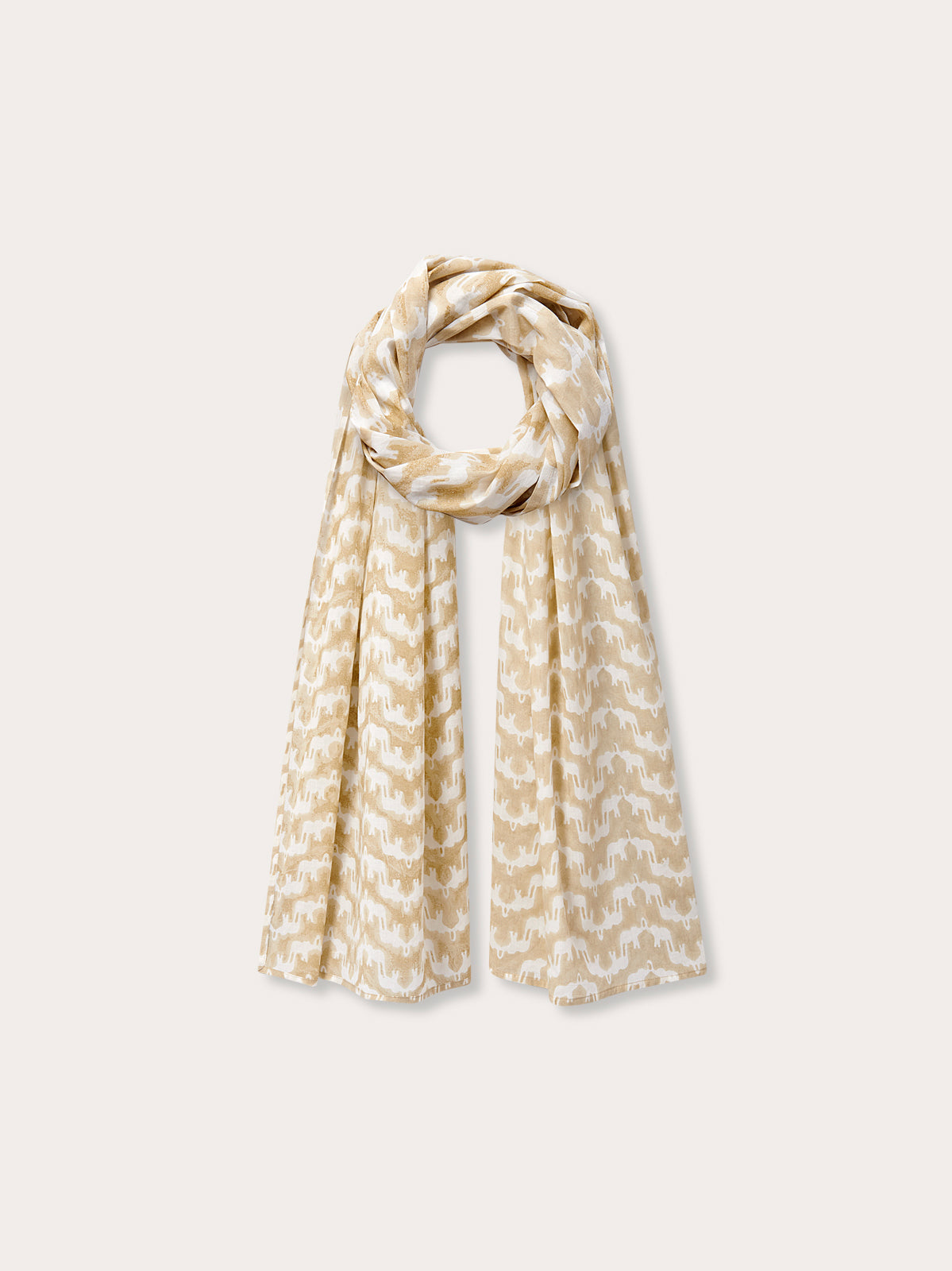 Womens Elephant Palace Coconut Yuma Cotton Scarf by LOVE BRAND & Co. Brown and white elephant print scarf.