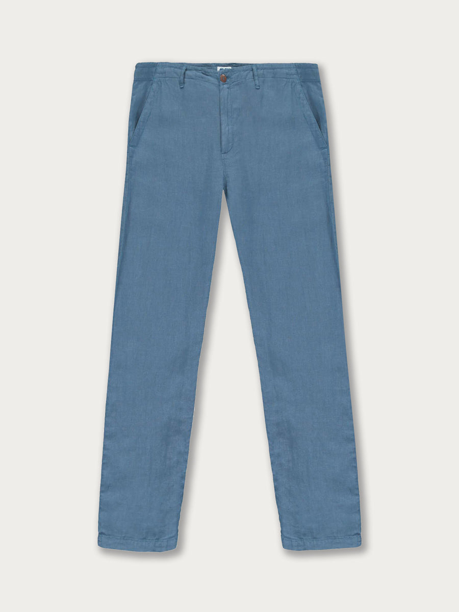 Men's French Blue Randall Linen Trousers displayed on a plain background.
