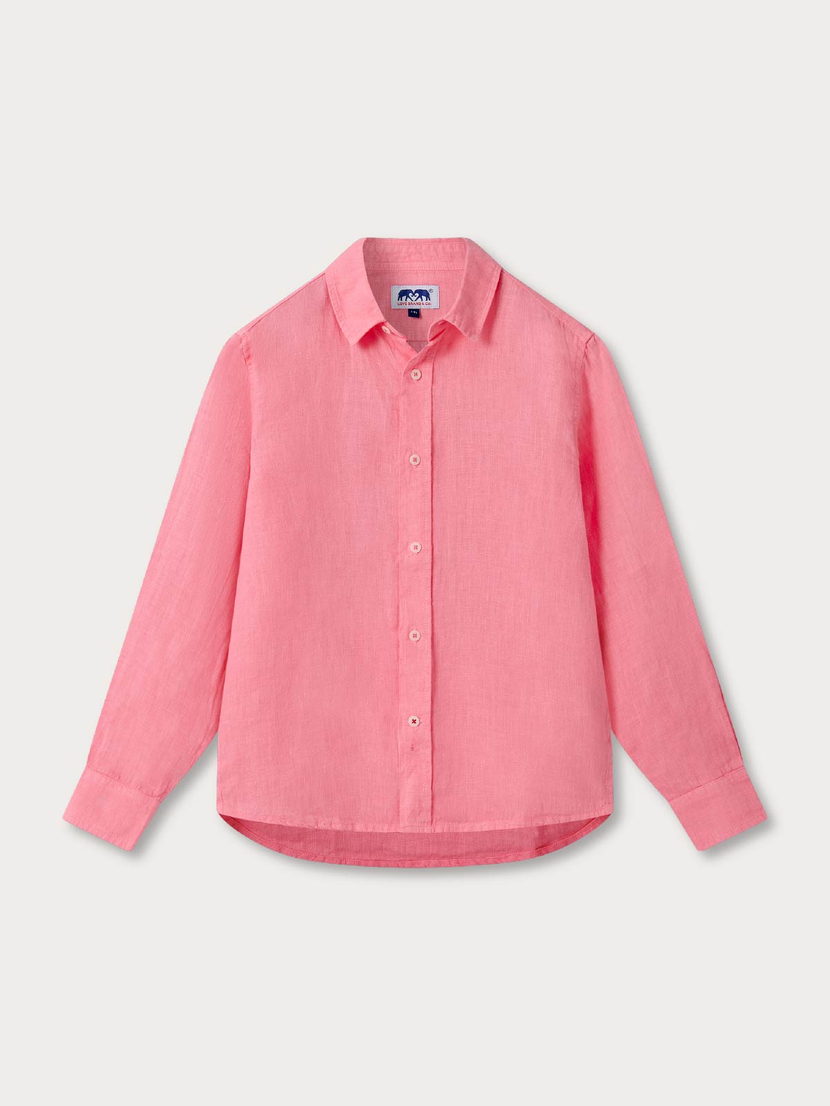 Kids pink shirt with buttons and long sleeves.