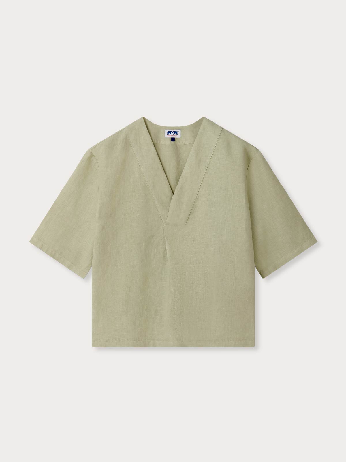 Light green shirt with a V-neck on a white background