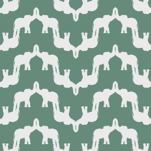 Pattern of white elephants on a green background