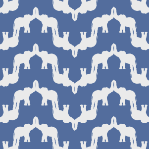 White elephant pattern on a blue background