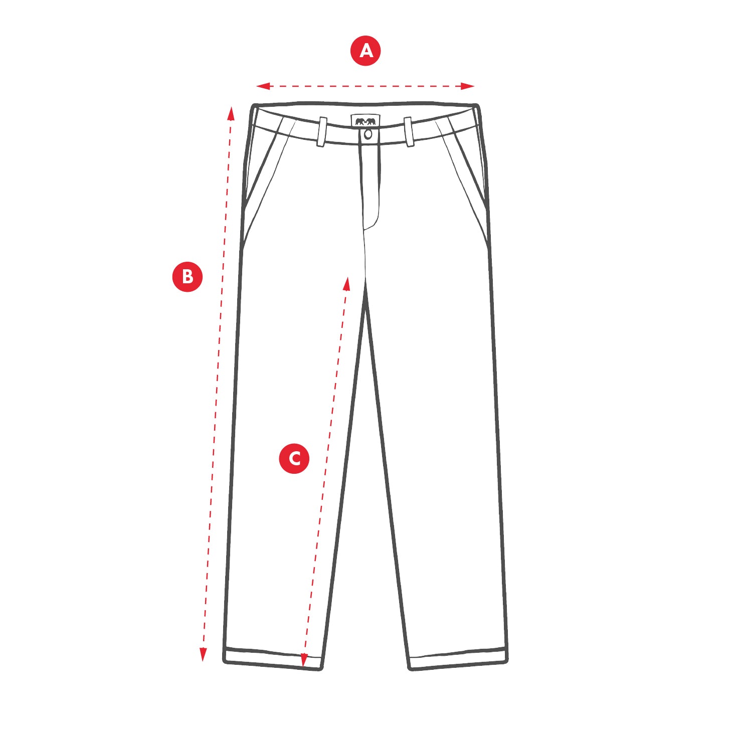Diagram of pants with labeled measurements