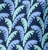 Navy blue fabric with green palm leaf pattern