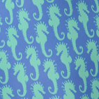 Pattern of green seahorses on a blue background