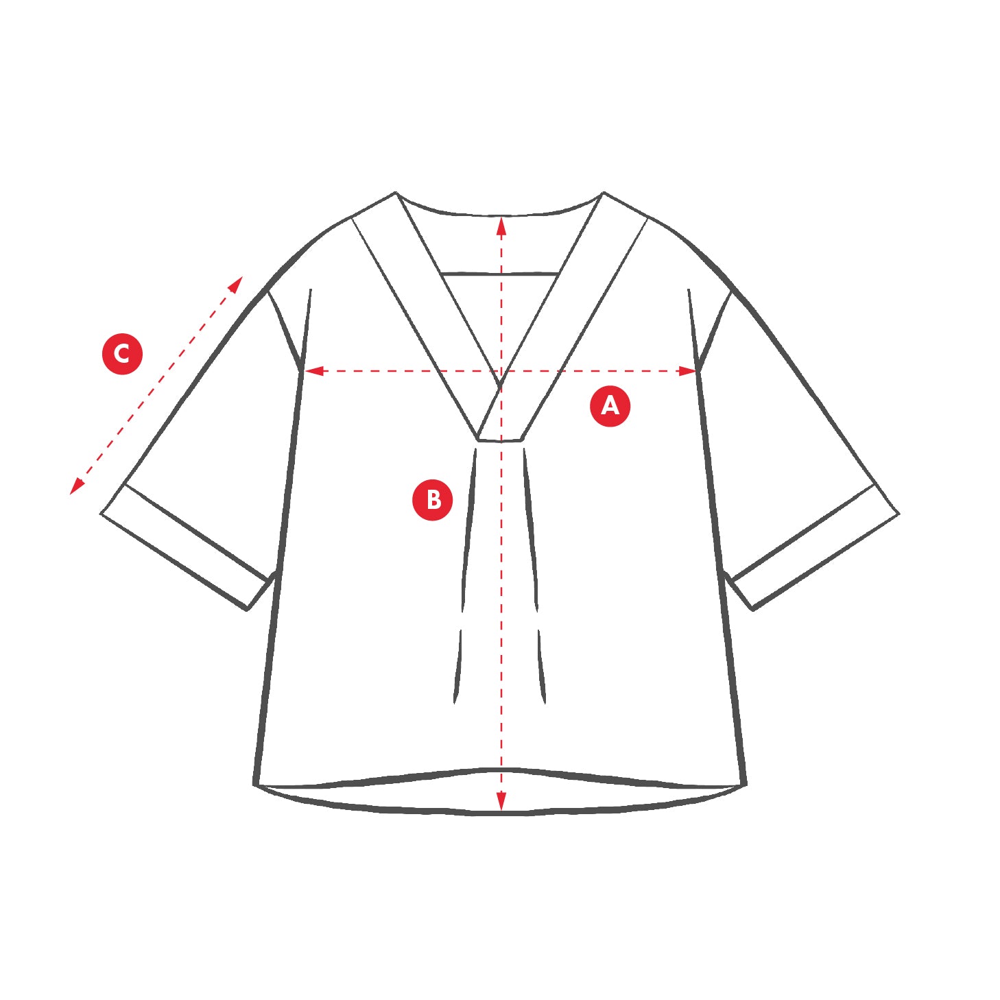 Chart measurement of a blouse with labeled measurements